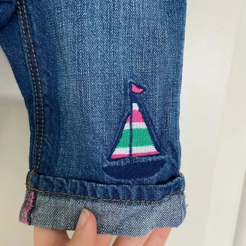 Gymboree baby‎ girl’s sailboat patch cuffed jeans — 12-18 months